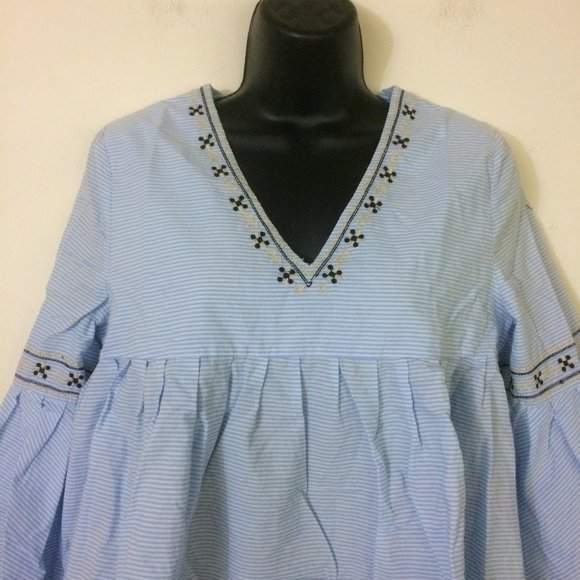 Anthro Moon River Pinstripe Embroidered Top M - Picture 4 of 13